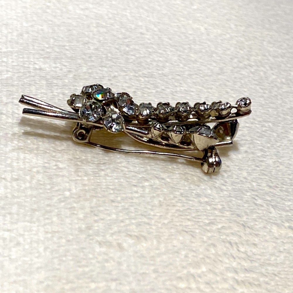 Vintage Austria Rhinestone Spray Brooch 2” Silver Tone Mid-Century Crystal Pin - Picture 8 of 16